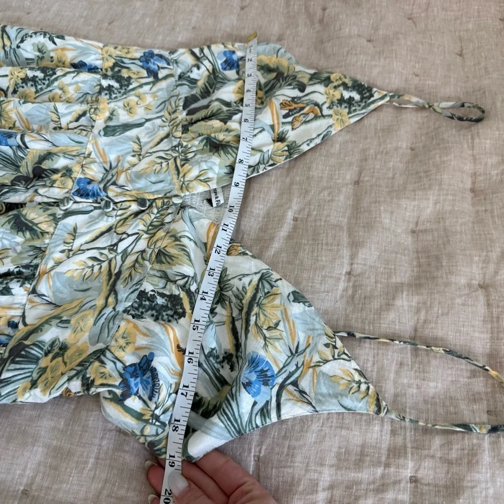 Abercrombie & Fitch plunge maxi Linen Blend dress in tropical print Large